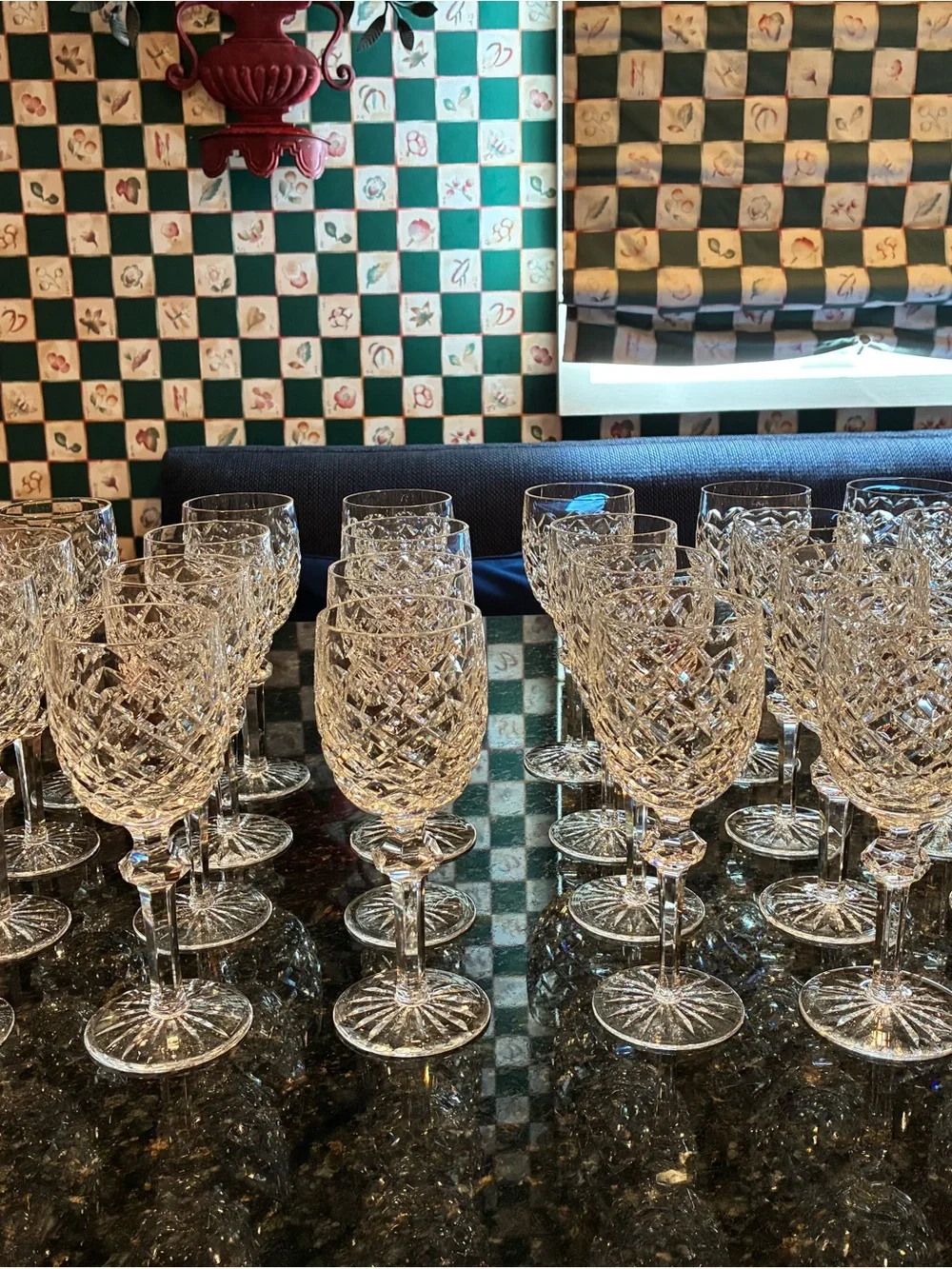 24 Waterford “Powerscourt” Claret Wine glasses $25. each!